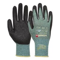 Think green Strong Latex Größe: 9-11, RPET/Polyester Feinstrickhandschuh mit kräftiger Latexschaumbeschichtung, Handrücken frei, Strickbund