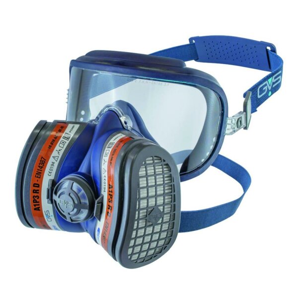 Halbmaske/Brille A1P3 Größe: M/L, GVS Halbmaske Elipse A1P3 Filter, schlagfeste Polycarbonatscheibe, beständig gegen organische Dämpfe und Partikel, silikon- und latexfrei, Gr. M/L