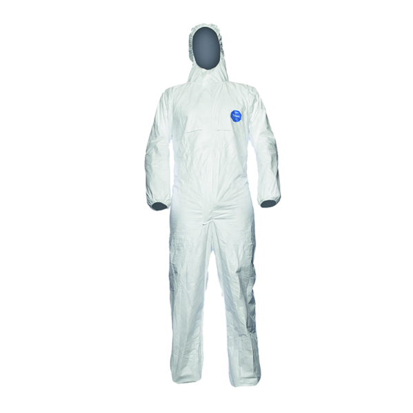 Weißer Polyethylen Overall mit Kapuze Tyvek 500 Xpert Größe: XL, Reißverschluss, antistatisch, fussel- und silikonfrei, gegen Viren und Bakterien,
