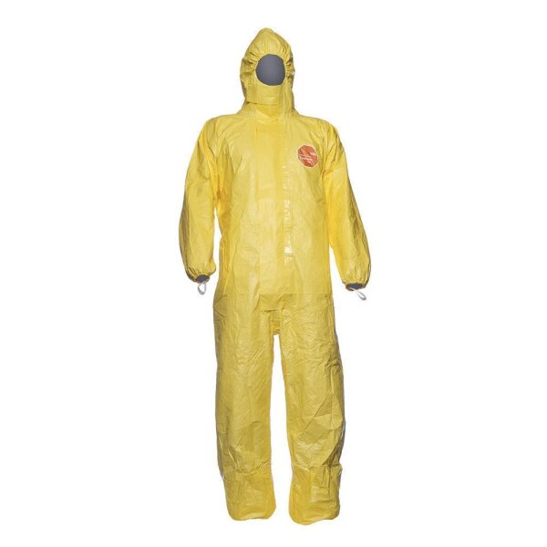 Gelber Polyethylen Overall mit Kapuze Tychem 2000C Größe: 2XL, Reißverschluss mit doppelter selbstklebender Lasche, antistatisch,